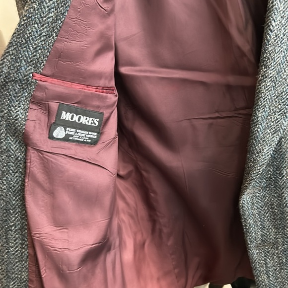 Moores Harris Tweed Blue Gray Wool Blazer Men’s 44R Single Breasted Sportscoat - Picture 10 of 16